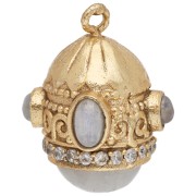 Pendentif ethnique 21x17 mm CZ & pierre gemme - Doré à l'or fin - Pierre de lune