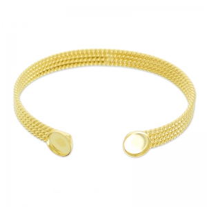 Bracelet en laiton avec 2 sertis pour cabochons ronds 8 mm doré à l'or fin x1