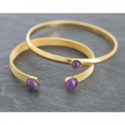 Bracelet en laiton avec 2 sertis pour cabochons ronds 8 mm doré à l'or fin x1