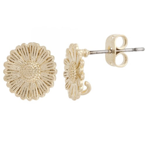 Clous d'oreilles fleur 11 mm avec anneau ouvert - Plaqué Or 3 microns x2