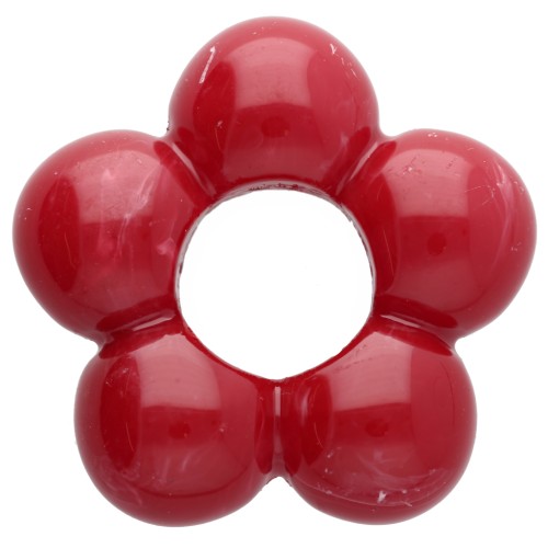 Pendentif fleur 28 mm pétales boules en résine - Marbré rouge x1