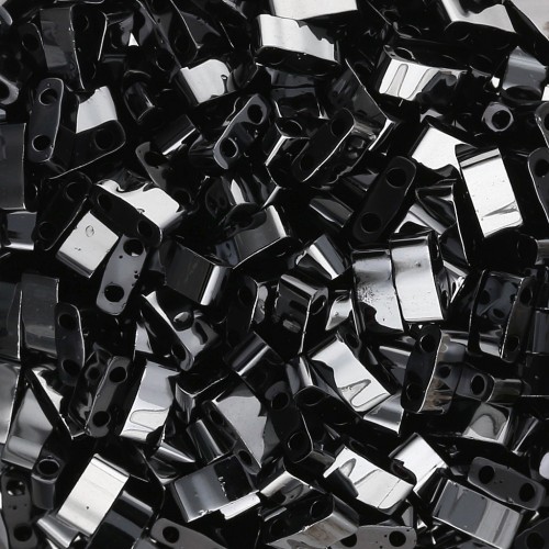Miyuki Half Tila Beads 5x2.3x1.9mm HTL-55096 - Black Vacuum Hematite Full x10g