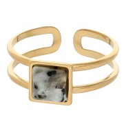 Bague réglable cabochon carré - Taille 54 à 61 - Acier inoxydable 304 Doré x1