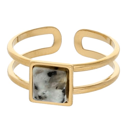 Bague réglable cabochon carré - Taille 54 à 61 - Acier inoxydable 304 Doré x1