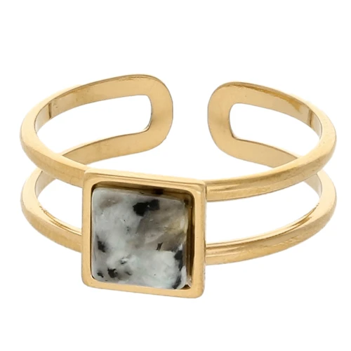 Bague réglable cabochon carré - Taille 54 à 61 - Acier inoxydable 304 Doré x1
