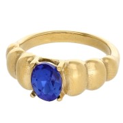 Bague 8 mm avec cabochon en verre - Taille 53 - Acier inoxydable 304 Doré - Bleu