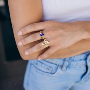 Bague 8 mm avec cabochon en verre - Taille 53 - Acier inoxydable 304 Doré - Bleu