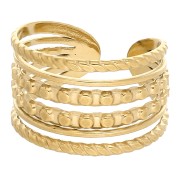 Bague large fantaisie multirangs réglable - Taille 50 à 60 - Acier inox 304 Doré