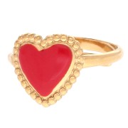 Bague coeur réglable 12.5 mm résine époxy - T52 à 60 - Acier inox 304 Doré - Rouge