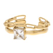 Bague 2 rangs réglable avec oxyde de zirconium - T.48 à 58 - Acier inox 304 Doré|raw }}