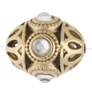 Perle ethnique 11x13 mm avec strass - Acier inoxydable 316 doré - Cristal x 1