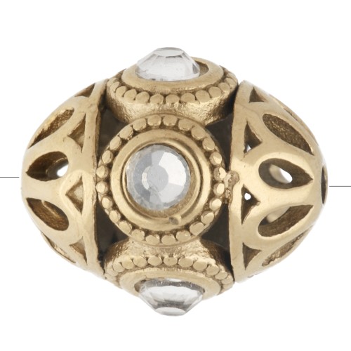 Perle ethnique 11x13 mm avec strass - Acier inoxydable 316 doré - Cristal x 1