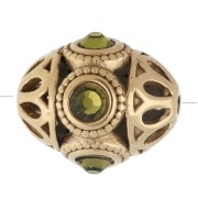 Perle ethnique 11x13 mm avec strass - Acier inoxydable 316 doré - Vert clair x 1