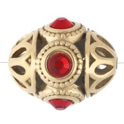 Perle ethnique 11x13 mm avec strass - Acier inoxydable 316 doré - Rouge x 1