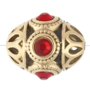 Perle ethnique 11x13 mm avec strass - Acier inoxydable 316 doré - Rouge x 1