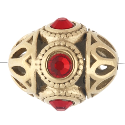 Perle ethnique 11x13 mm avec strass - Acier inoxydable 316 doré - Rouge x 1