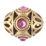 Perle ethnique 11x13 mm avec strass - Acier inoxydable 316 doré - Rose x 1