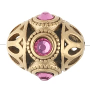 Perle ethnique 11x13 mm avec strass - Acier inoxydable 316 doré - Rose x 1