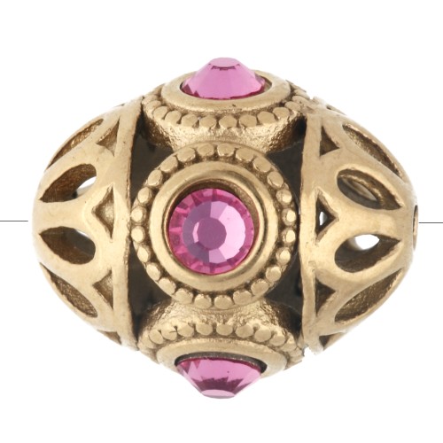 Perle ethnique 11x13 mm avec strass - Acier inoxydable 316 doré - Rose x 1