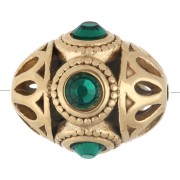 Perle ethnique 11x13 mm avec strass - Acier inoxydable 316 doré - Emeraude x 1
