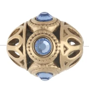 Perle ethnique 11x13 mm avec strass - Acier inoxydable 316 doré - Aquamarine x 1