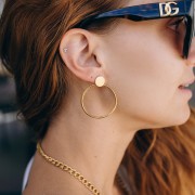 Boucles d'oreilles rond avec cercle évidé 41x35 mm - Acier inoxydable 304 Doré x2