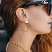 Boucles d'oreilles rond avec cercle évidé 41x35 mm - Acier inoxydable 304 Doré x2