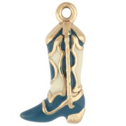 Breloque santiag 16.5x9 mm - Résine époxy - Acier inoxydable 316 Doré - Bleu x 1