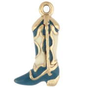 Breloque santiag 16.5x9 mm - Résine époxy - Acier inoxydable 316 Doré - Bleu x 1