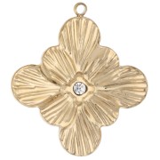 Pendentif fleur avec oxyde de zirconium 24x26.5 mm - Acier inoxydable 304 Doré x1