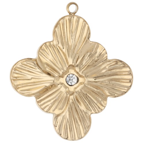 Pendentif fleur avec oxyde de zirconium 24x26.5 mm - Acier inoxydable 304 Doré x1