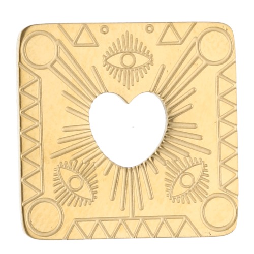 Intercalaire rectangle 18x17.3 mm avec cœur ajouré Acier inoxydable 316 Doré x1