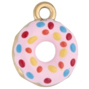 Breloque - Breloque donuts 12x15.5 mm - Résine époxy - Acier inoxydable 304 Doré - Rose x1 Breloque donuts 12x15.5 mm - Résine époxy - Acier inoxydable 304 Doré - Rose x1