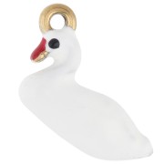 Breloque cygne 16x20 mm - Résine époxy - Acier inoxydable 304 Doré - Blanc x1