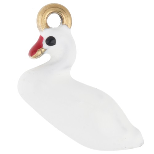 Breloque cygne 16x20 mm - Résine époxy - Acier inoxydable 304 Doré - Blanc x1