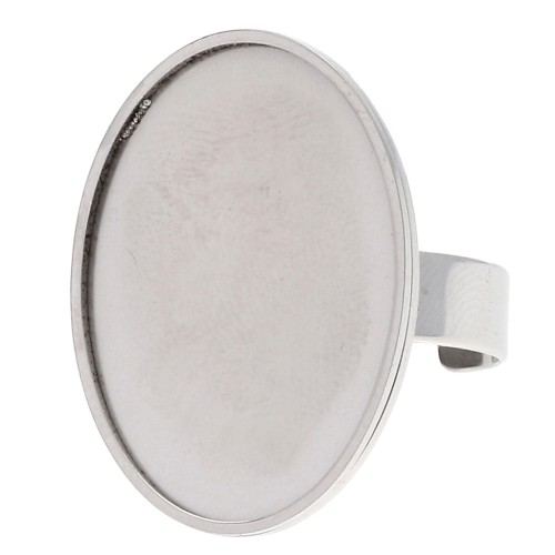 Bague réglable pour cabochon fond plat 25x18 mm - Acier inoxydable 304L x1