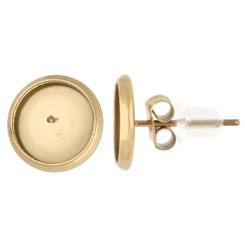 Clous d'oreilles pour cabochon plat 8 mm - Acier inoxydable 303 Doré x2