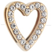 Poussoir slider coeur 15x13 mm avec strass pour lacet 10mm - Acier inox 304 Doré