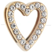 Poussoir slider coeur 15x13 mm avec strass pour lacet 10mm - Acier inox 304 Doré