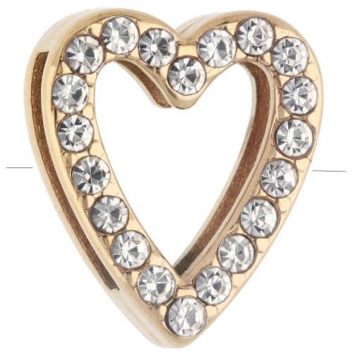 Poussoir slider coeur 15x13 mm avec strass pour lacet 10mm - Acier inox 304 Doré