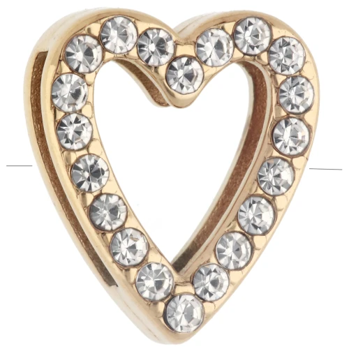 Poussoir slider coeur 15x13 mm avec strass pour lacet 10mm - Acier inox 304 Doré