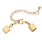Fermoir mousqueton 9mm + chainette pour cordon 5 mm Acier inoxydable 304 Doré x1