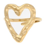 Bague réglable coeur ajouré martelé 19x16 mm - T. 53 à 56 - Acier inox 316 Doré