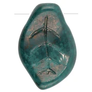 Perles feuilles ondulé 15x10 mm en verre - Green Turquoise Marbled Dark Bronze x6