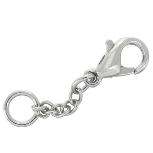 Fermoirs mousquetons 10 mm avec chaînette d'extension et anneau - Argenté x5