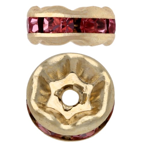 Rondelles Strass 6 mm - Doré - Light rose x4