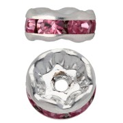 Rondelles Strass 6 mm - Argenté - Light rose x4