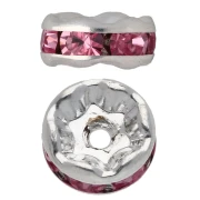 Rondelles Strass 6 mm - Argenté - Light rose x4