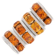 Rondelles Strass 6 mm - Argenté - Light rose x4