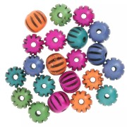 Cadeau - Perles rondes aplaties 12x10 mm en os gravé - Multicolore x39g